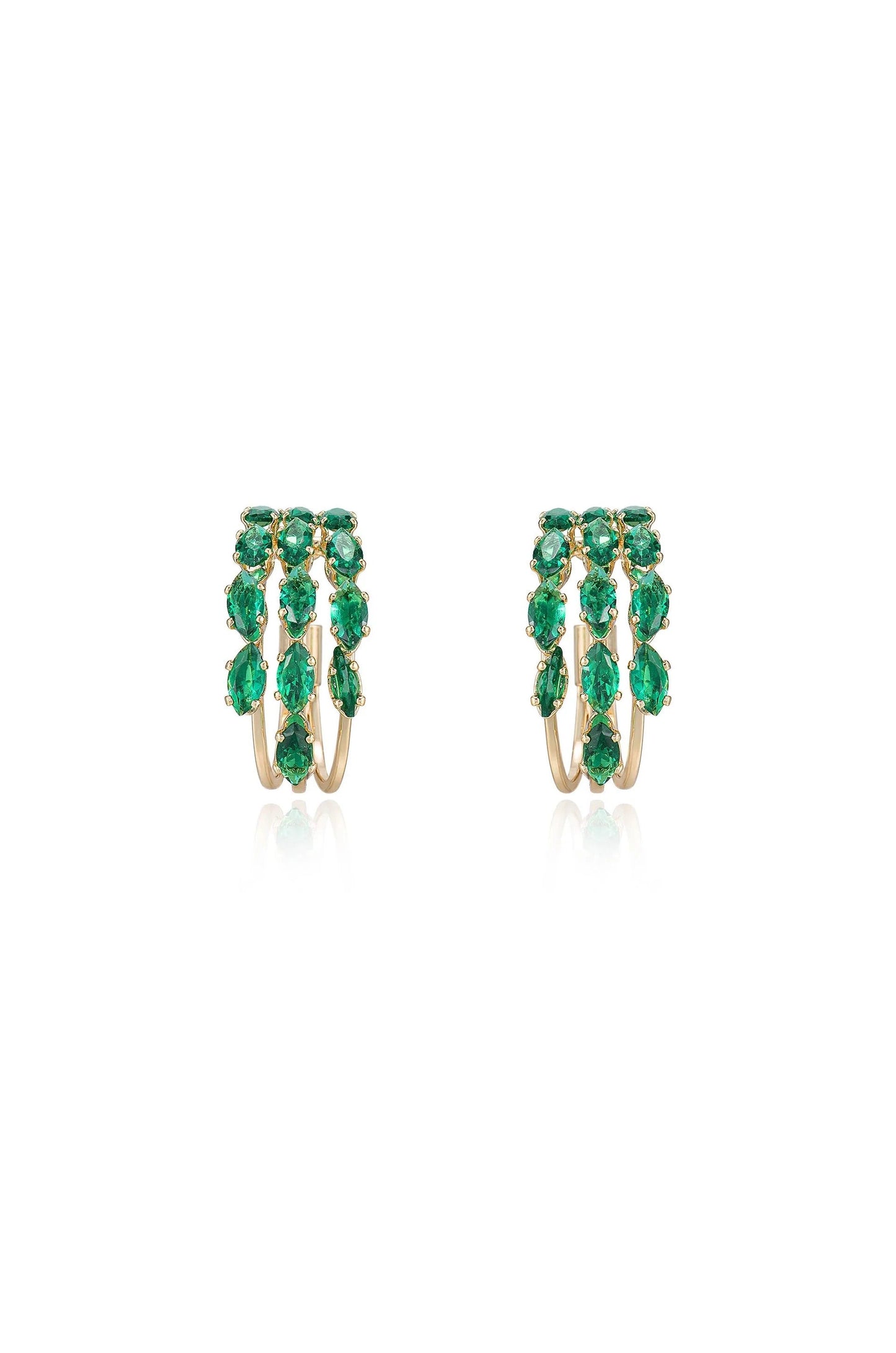 Multi-Crystal Huggie Hoop Earrings - Emerald
