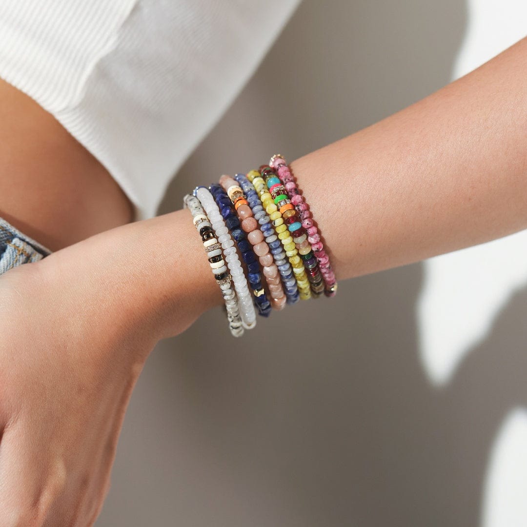 Semi-Precious Stretch Bracelet with Colored and CZ Rondelles