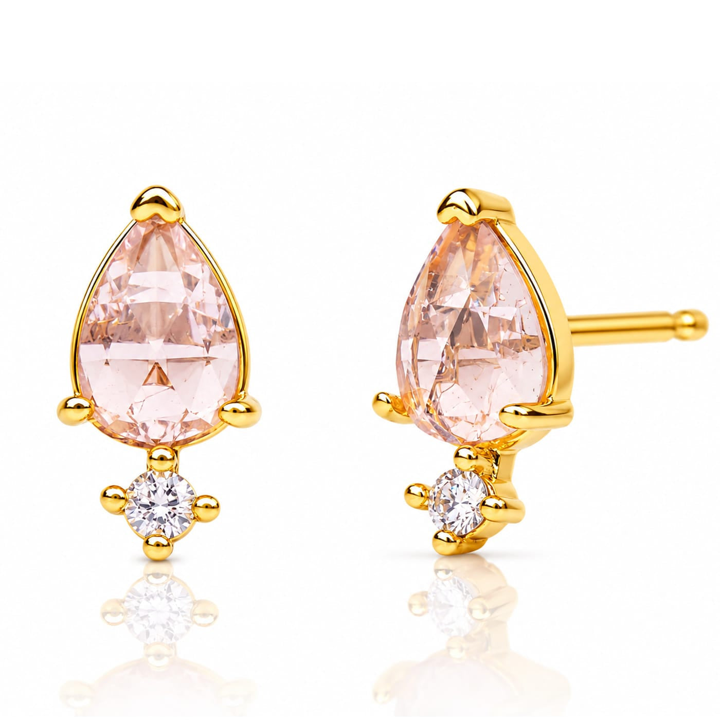 Oval Rose Quartz Earrings With Cz Drop