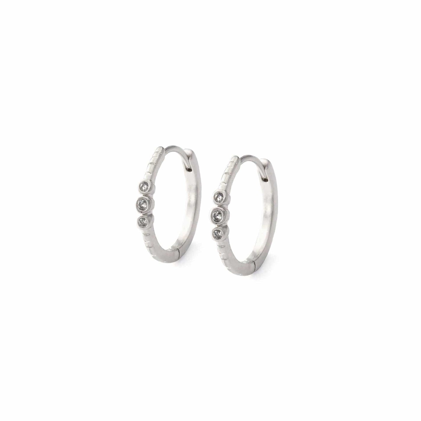 Triple Cubic Zirconia Huggie Earrings