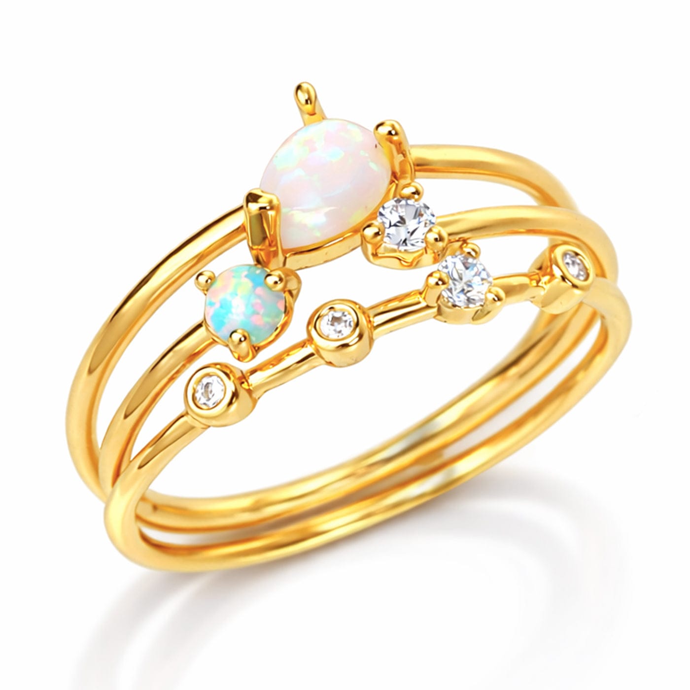 Opal & CZ Stack Ring Set – 3 Piece