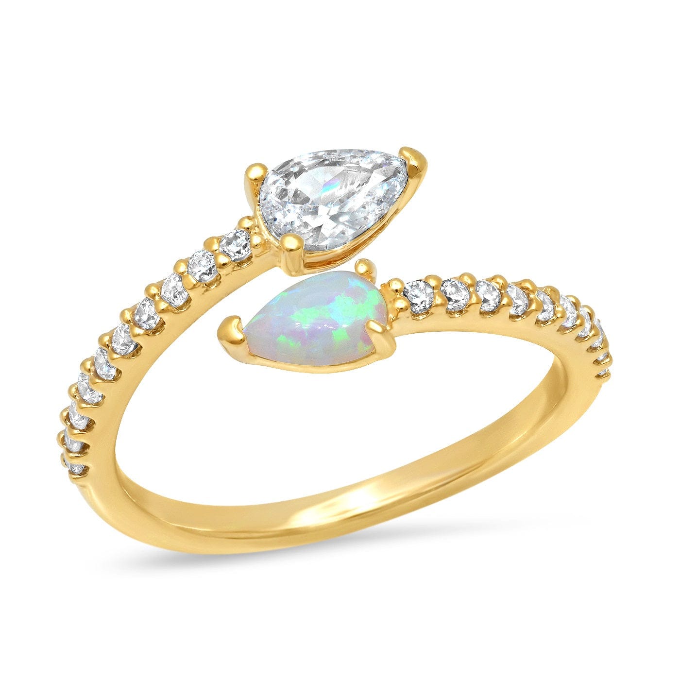 Pear-Shaped Opal & CZ Crossover Ring