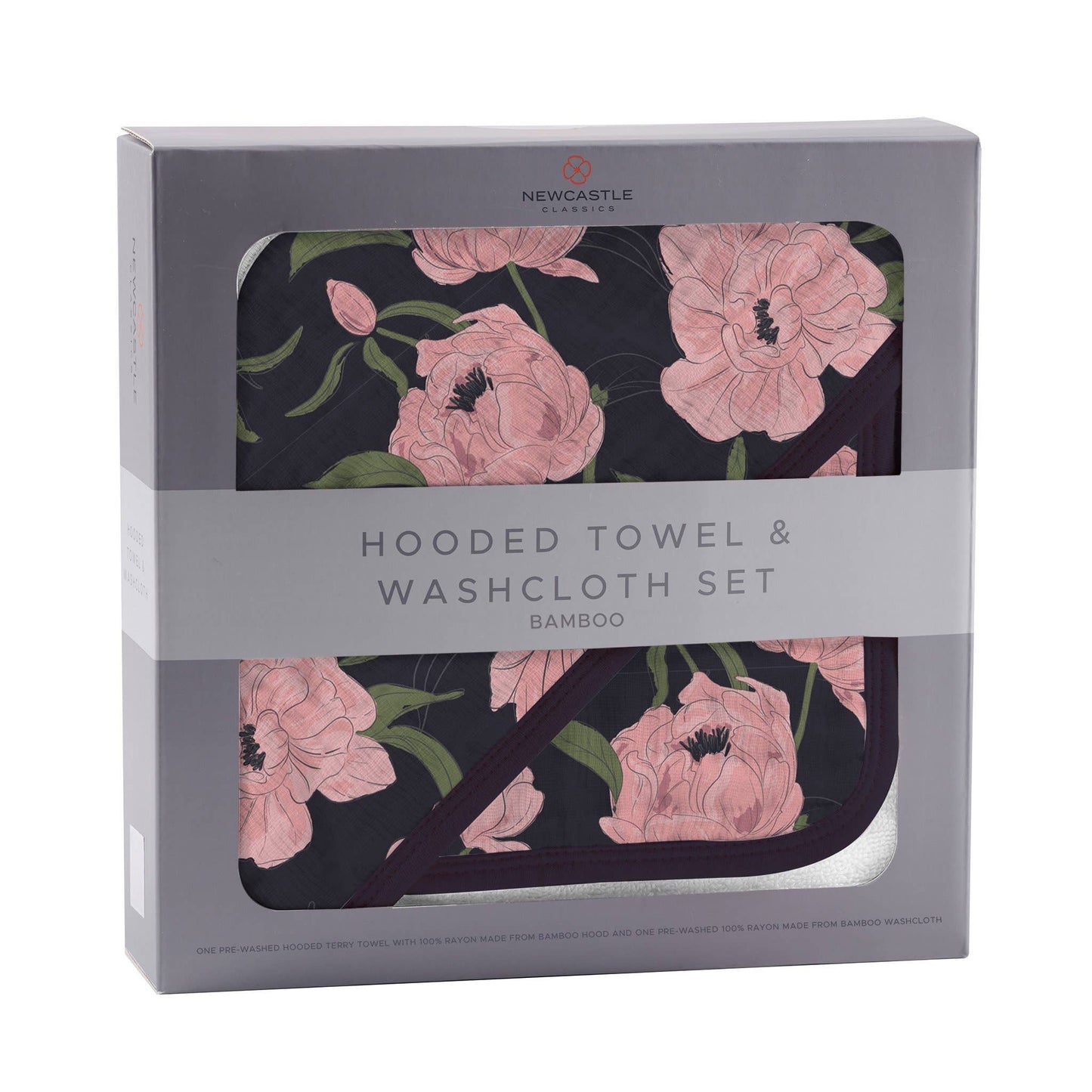 BABY - Peonies Hooded Towel and Washcloth Set
