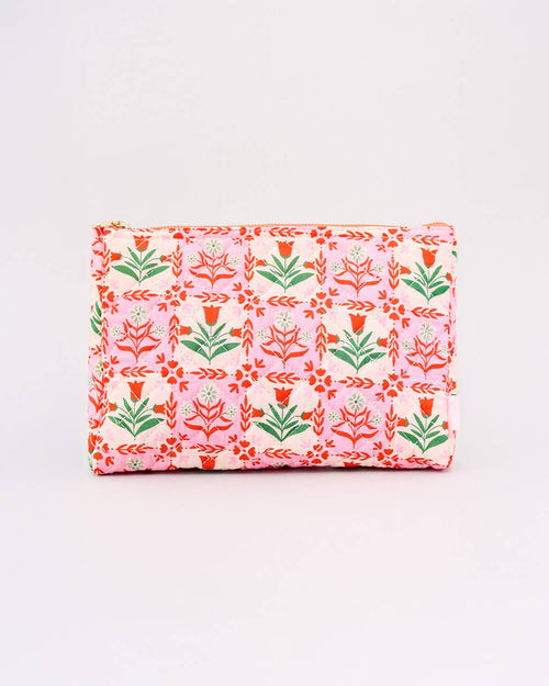 BANDO - Quilted Pouch, Pink Tile Floral