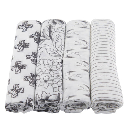 BABY - Monochrome Bamboo Muslin Swaddle 4-Pack