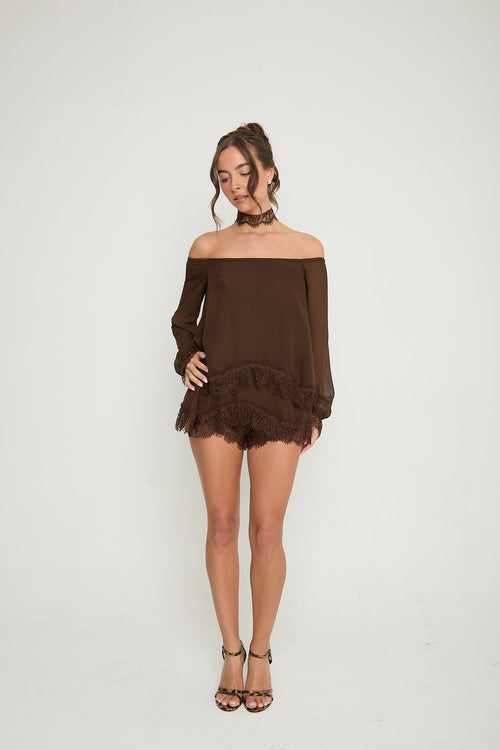 Bella Lace Top & Choker | Brown