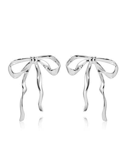 Organic Bow Earrings - Silver Plated