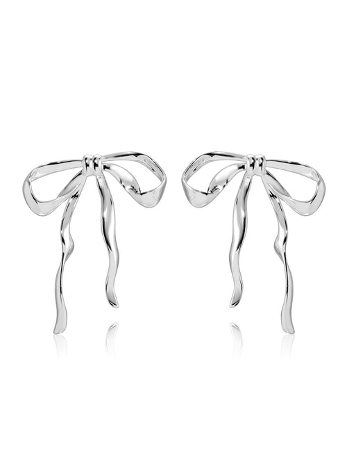 Organic Bow Earrings - Silver Plated