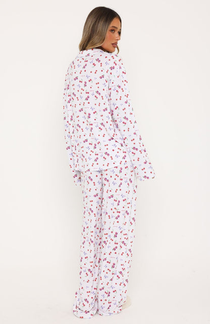 Pillow Talk Printed Long Sleeve Pyjama Set White Berries
