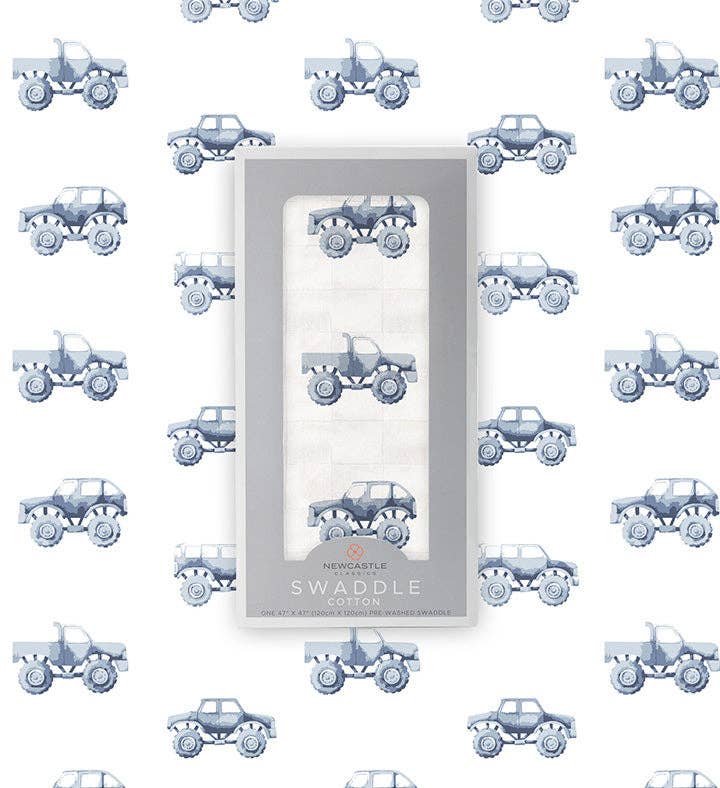 BABY - Indigo Monster Trucks Cotton Swaddle