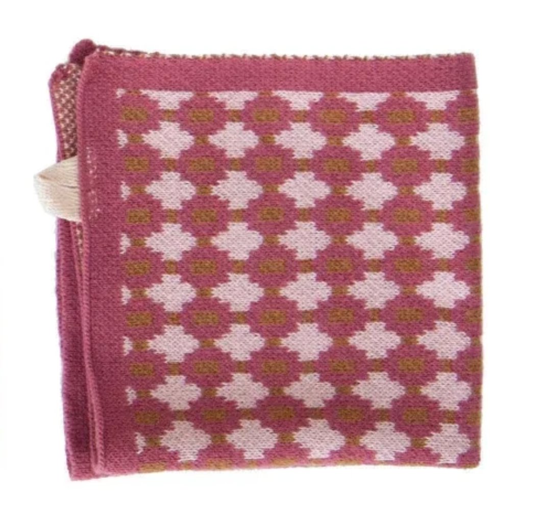 Cotton Knit Dish Cloth w/ Pattern & Loop