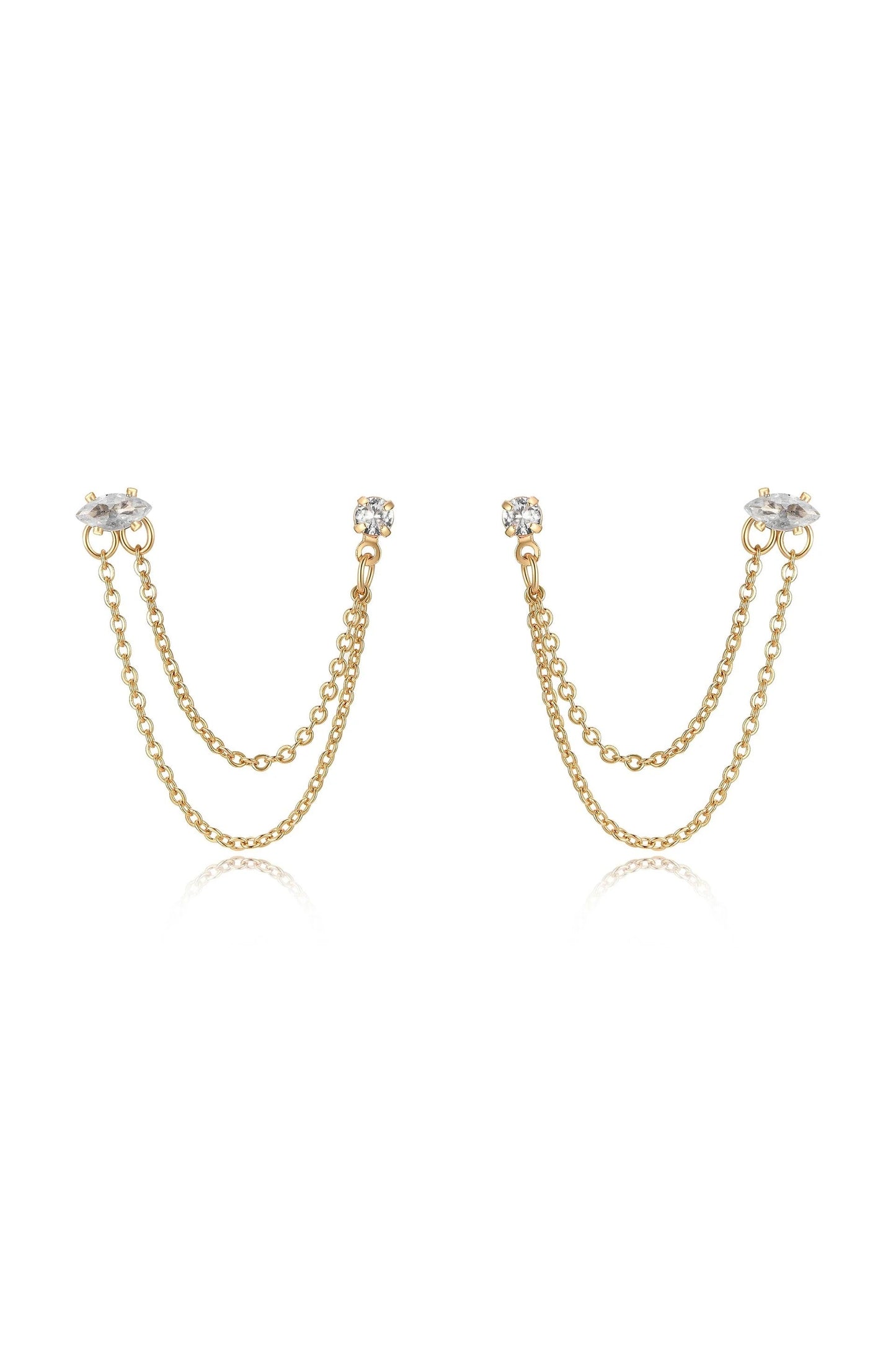 Double Piercing Chain Dangle Earrings - Clear