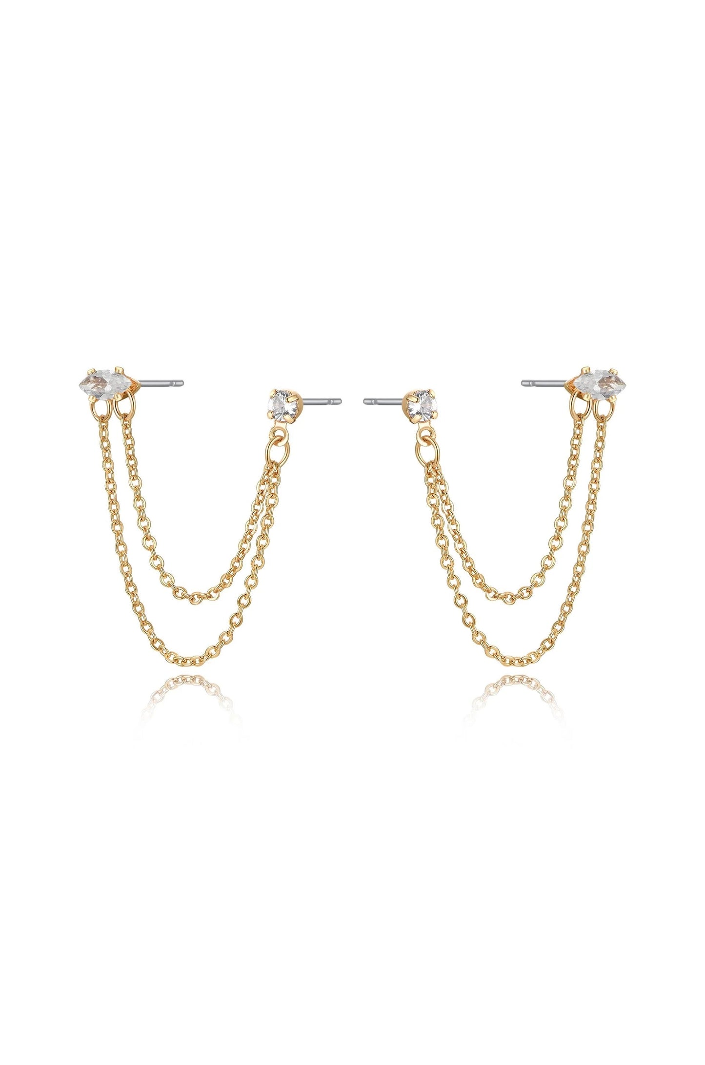 Double Piercing Chain Dangle Earrings - Clear