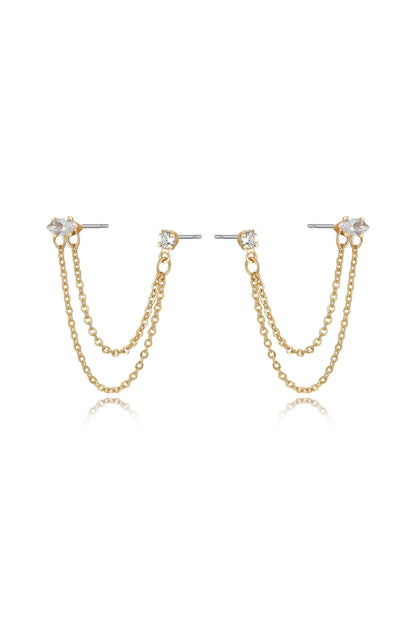 Double Piercing Chain Dangle Earrings - Clear