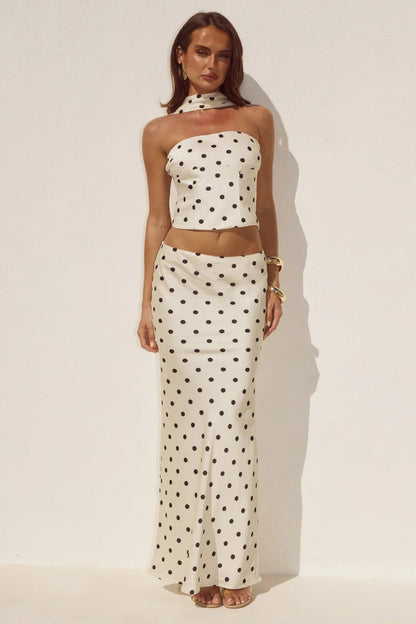 Blaine Maxi Skirt - Cream/Black Polka