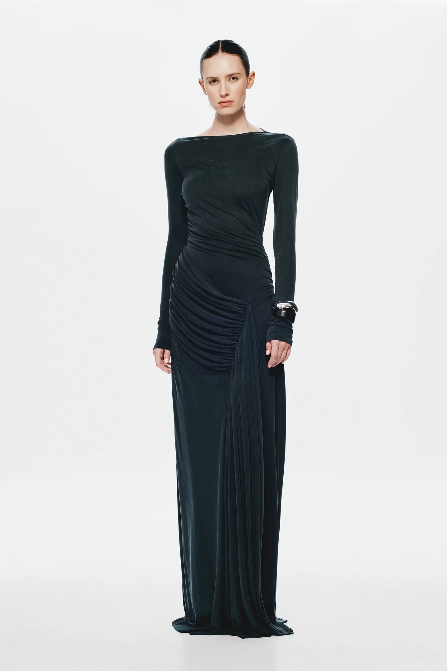 Misha Glacier Cupro Long Sleeve Maxi Dress - Black