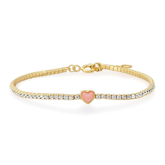 Pink Heart CZ Tennis Bracelet in Sterling Silver
