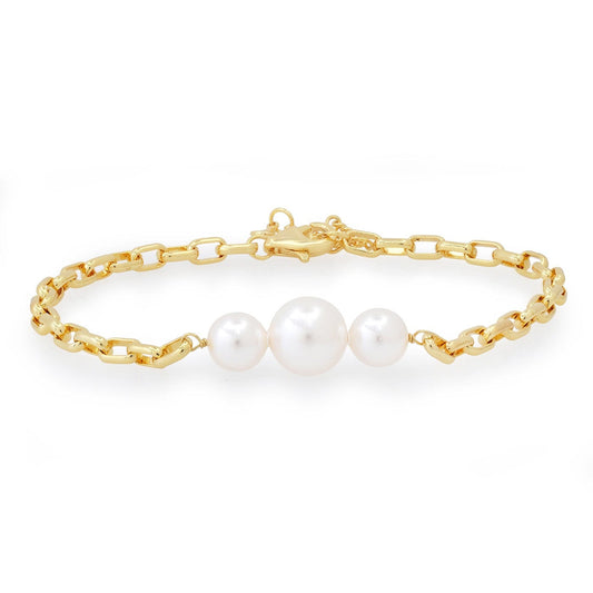 Chain Link Bracelet with 3 Pearls