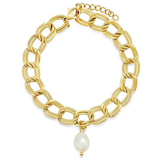 Double Chain Bracelet With Freshwater Pearl