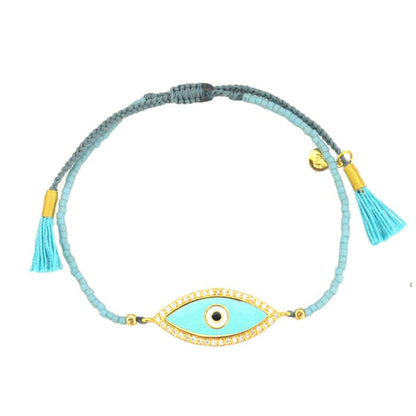 Enamel Evil Eye Tassel Bracelet