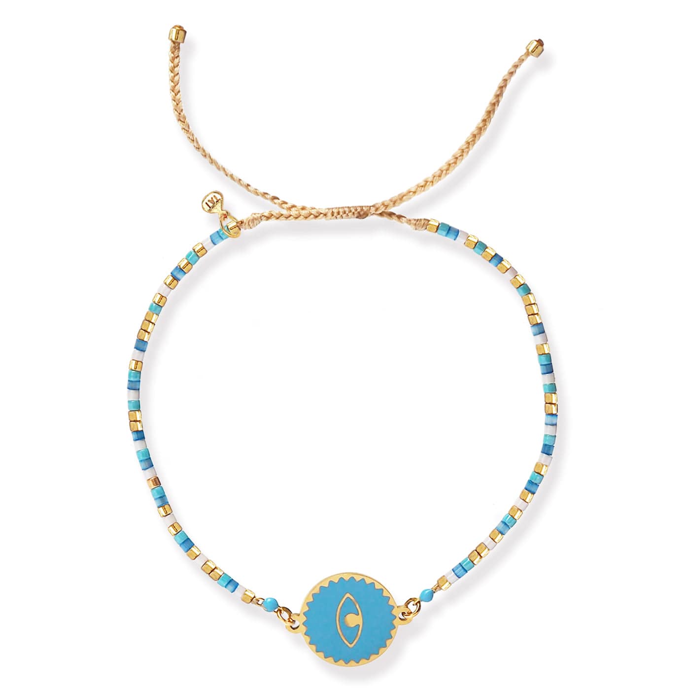 Adjustable Beaded Bracelet With Bold Evil Eye Centerpiece