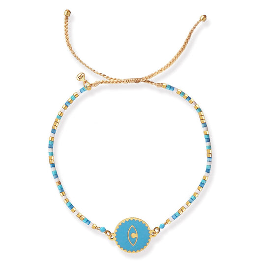Adjustable Beaded Bracelet With Bold Evil Eye Centerpiece