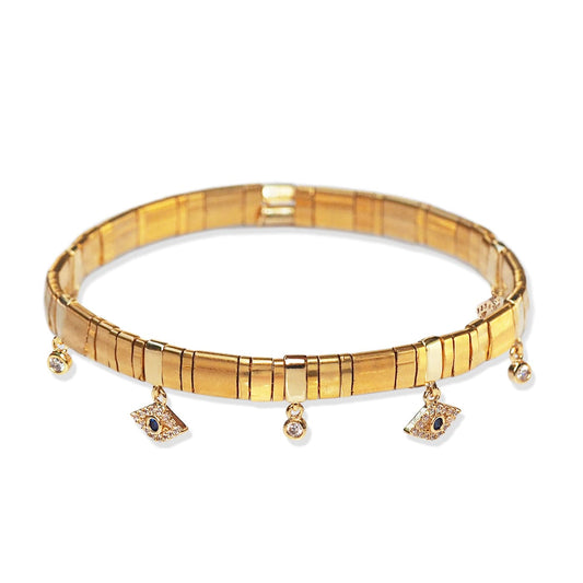 Handmade Gold Tila Bead Bracelet With Charm Dangle