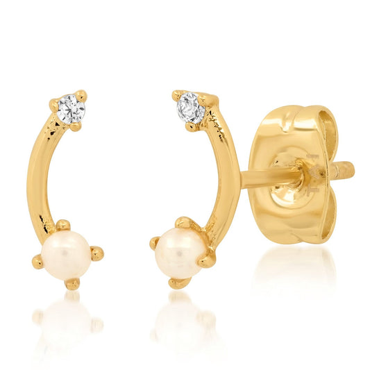 Curved Bar With Pearl And Cz Accents