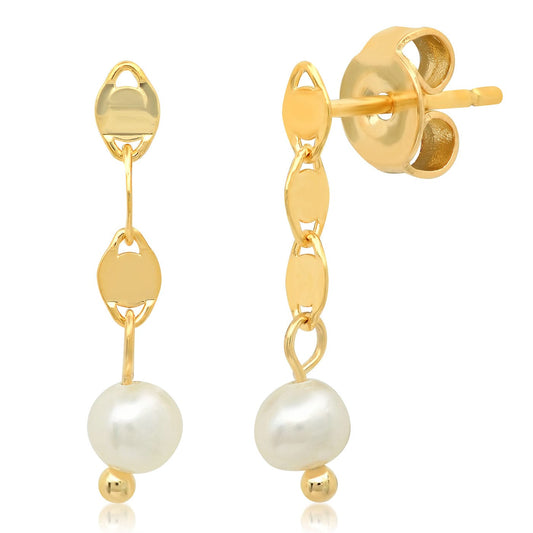 Delicate Chain Linear Earring With Freshwater Pearl Accents