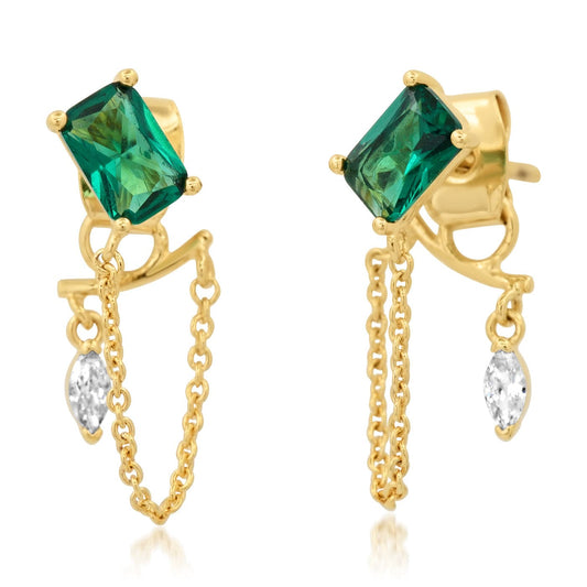 Emerald Chain Drop Earrings