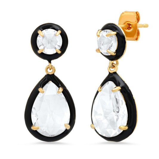 Enamel Bezled CZ Drop Earrings