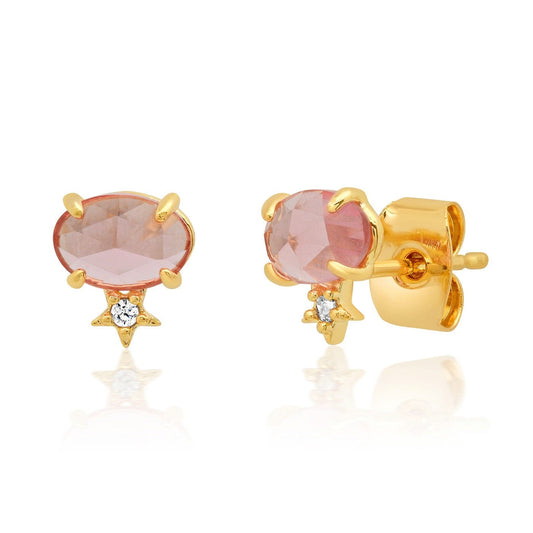 Glass Oval Stud With Tiny Star Accent