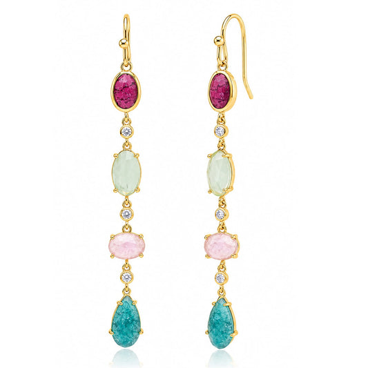 Gold 4 Stone Linear Drop Earring