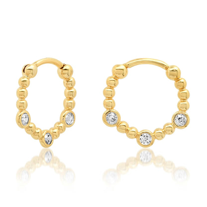 Gold Huggie With Triple Cz