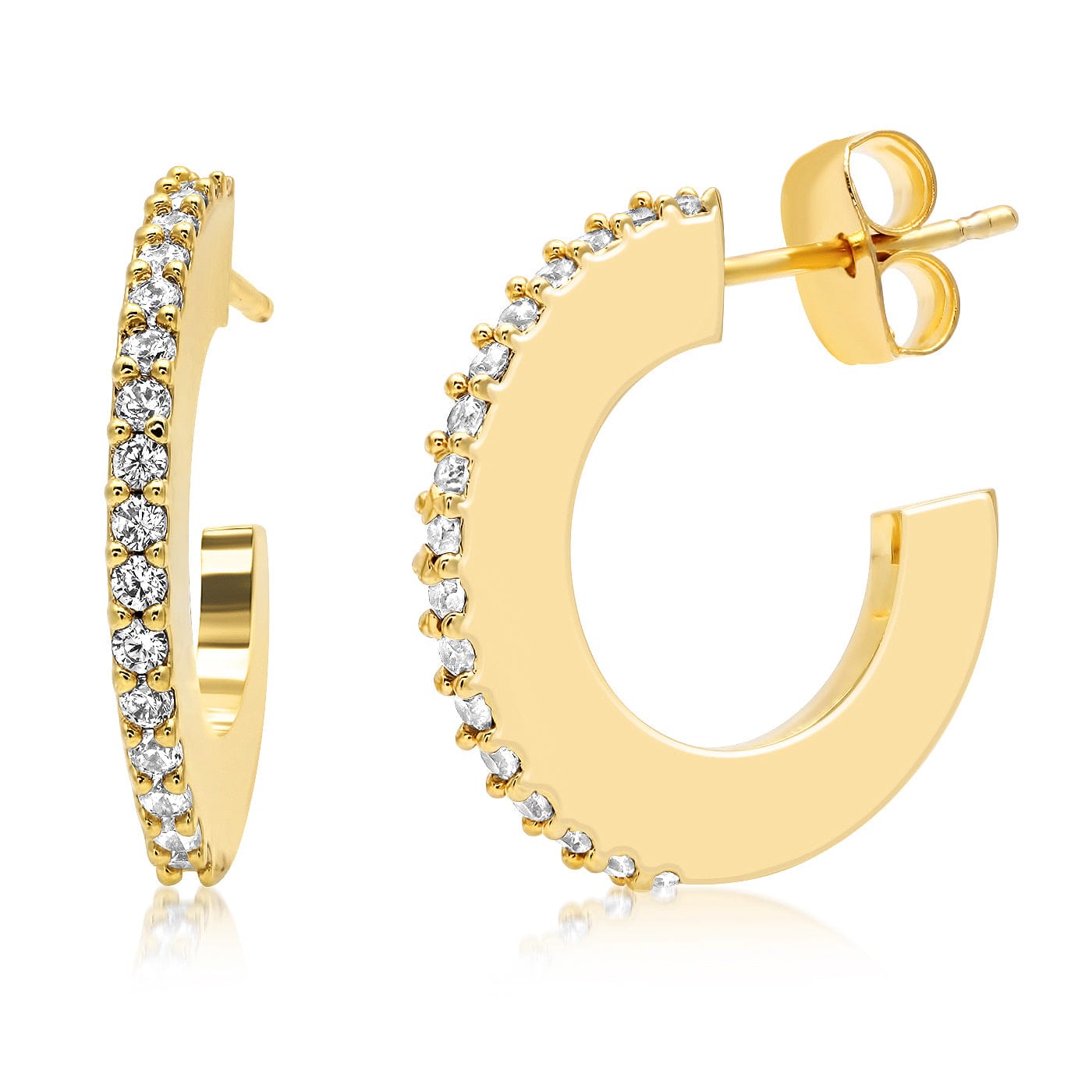 Gold Open Hoops With Pave Accents