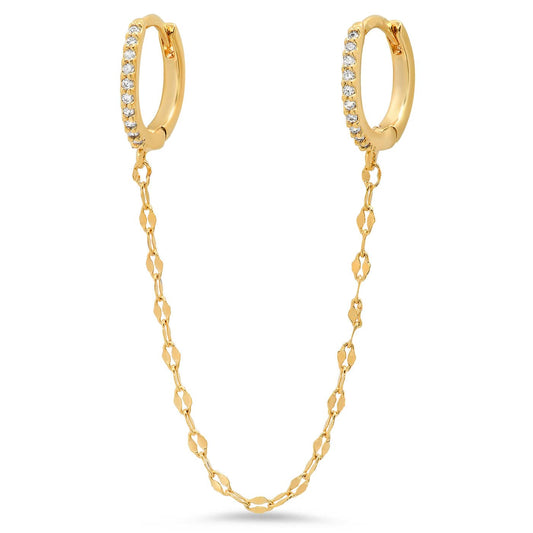 Gold Pave Huggies with Dangle Chain