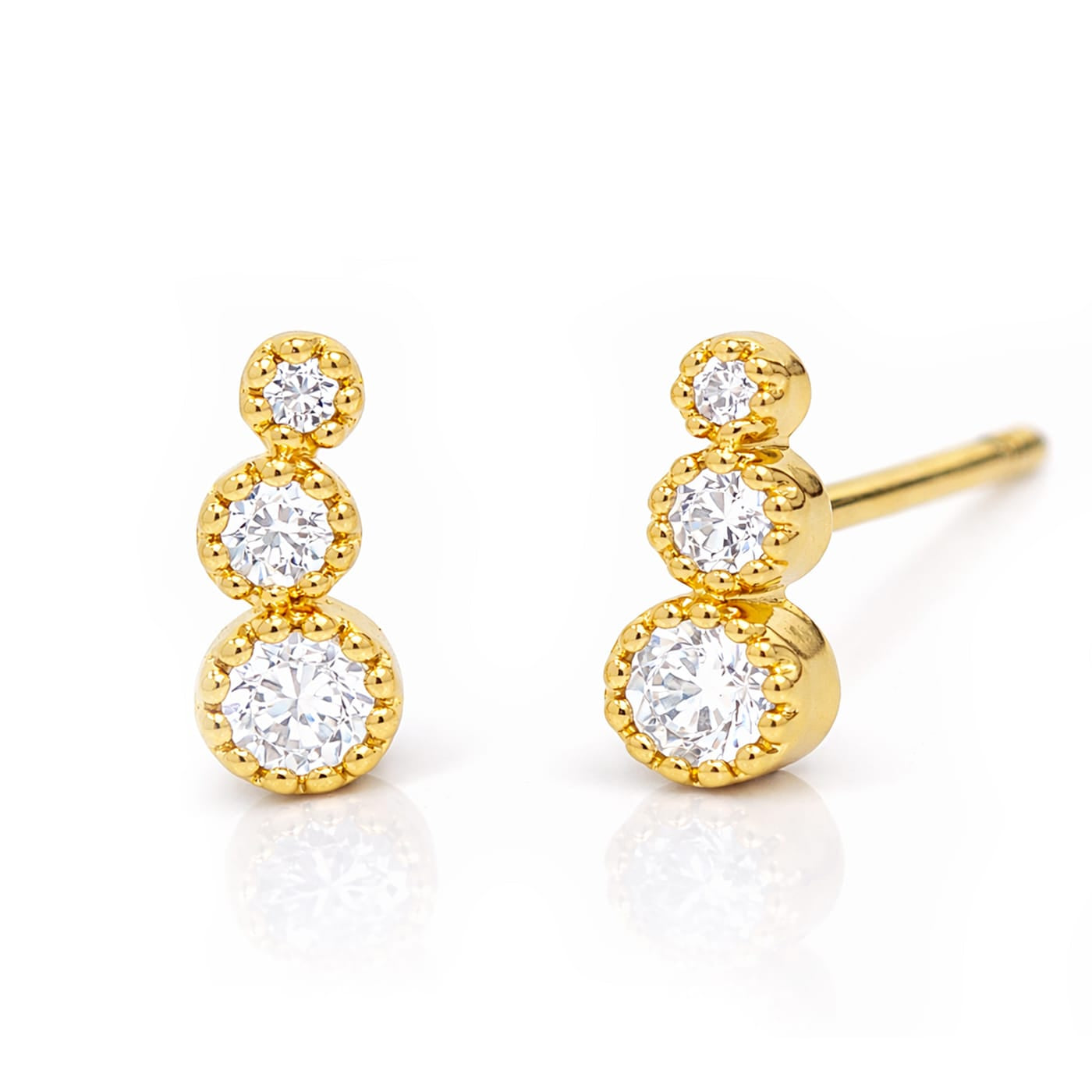 Graduated Bezel Set Stone Post Earring