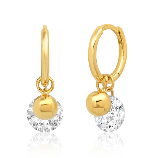 Huggie With Gold Ball And Solitaire Floating Cz