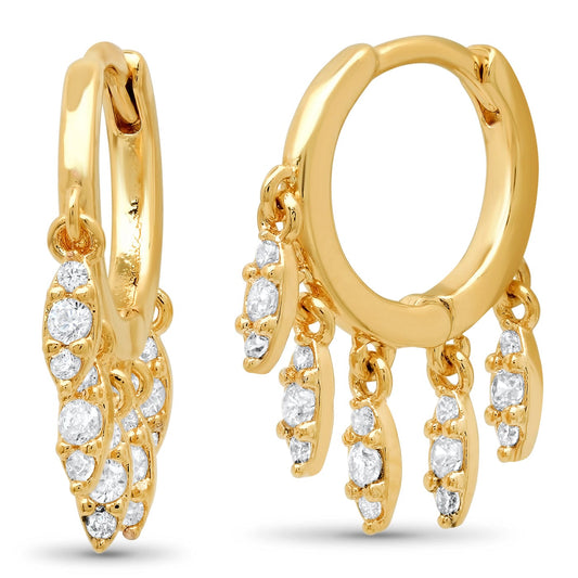 Huggie With Pave Cz Marquis Shaped Charm Dangles