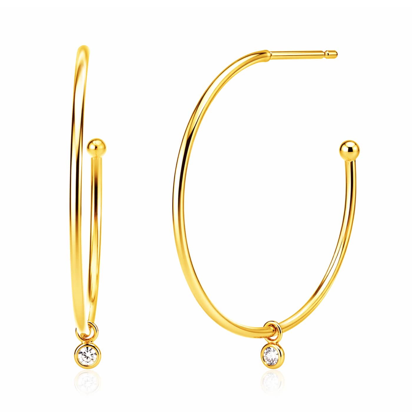 Large Hoop Earring With Cz Charm
