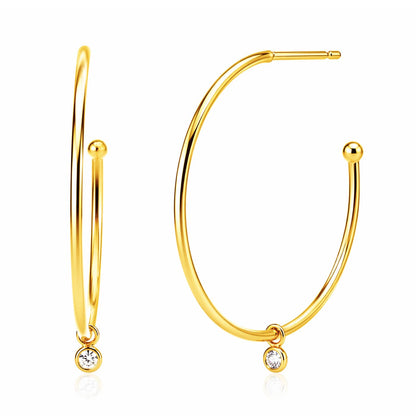Large Hoop Earring With Cz Charm
