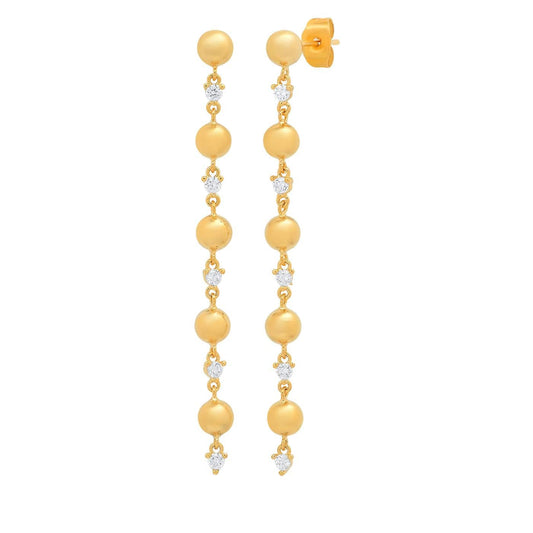 Linear Alternating Gold Ball And Cz Drop Earring