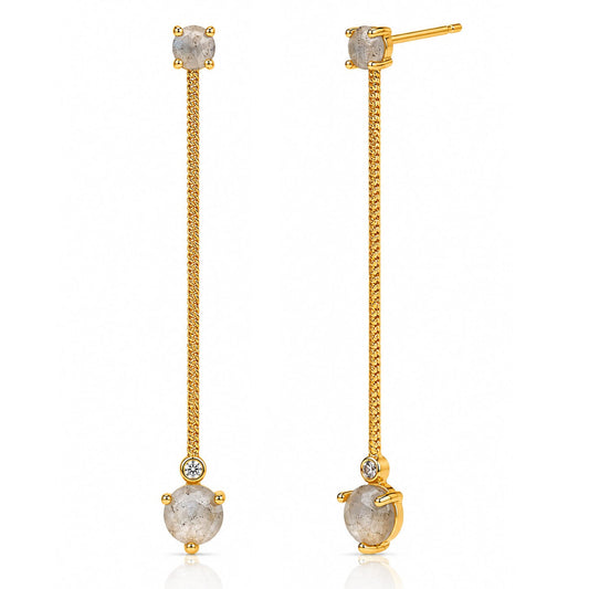 Long Drip Snake Chain Earrings W Labradorite Accents