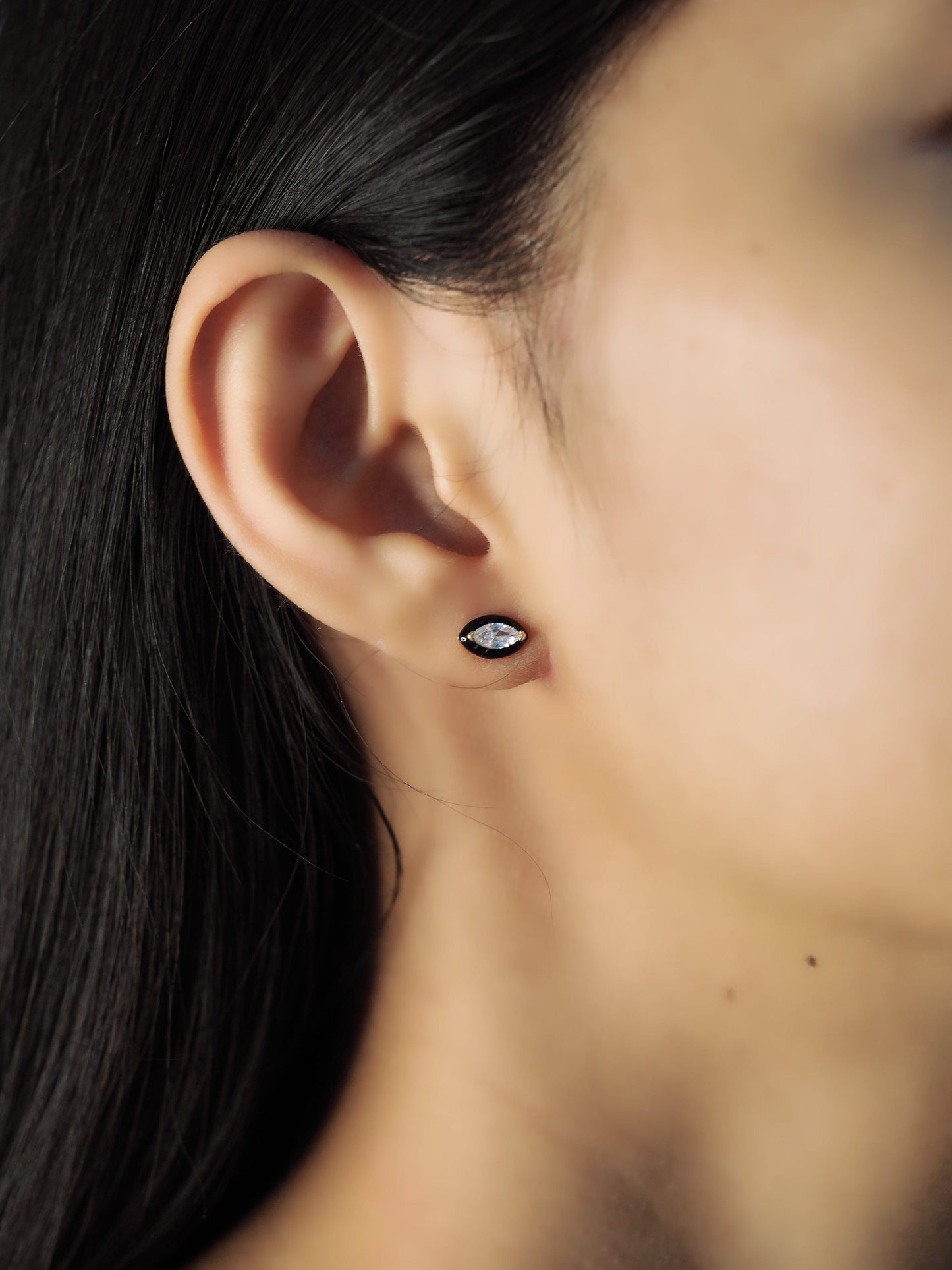 Marquis CZ Studs With Enamel Bezel