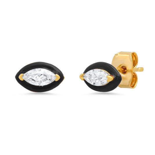 Marquis CZ Studs With Enamel Bezel