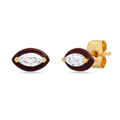 Marquis CZ Studs With Enamel Bezel