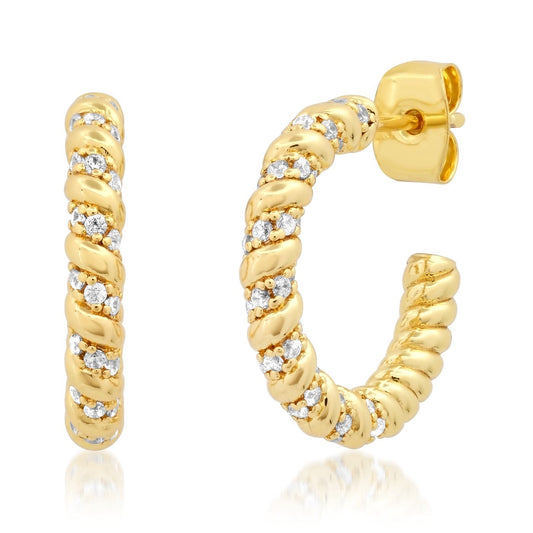 Medium Pave Twist Hoops | 18mm