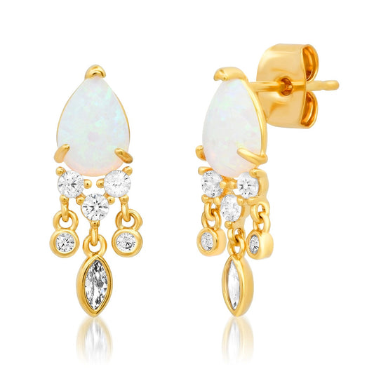 Opal Drop Earrings with CZ Fringe