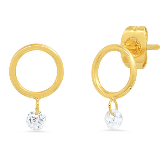 Open Circle Studs With CZ Dangle