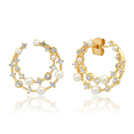 Pearl & CZ Double Front Facing Hoop
